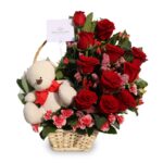 Cesta Khalena 12 rosas + peluche