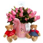 Box 24 rosas + pareja de ositos