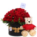 Buchón 100 rosas + peluche mediano